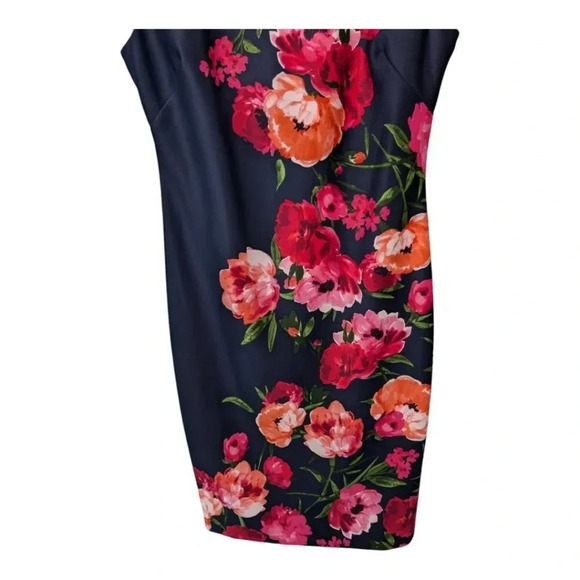 Vince Camuto Womens Floral Sheath Dress Sleeveless Dark Navy Pink Red Size 12 - Picture 3 of 12